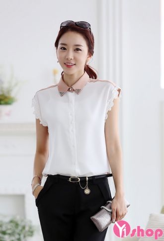 Thời trang áo sơ mi nữ vải voan trắng Hàn Quốc đẹp cho nàng công sở